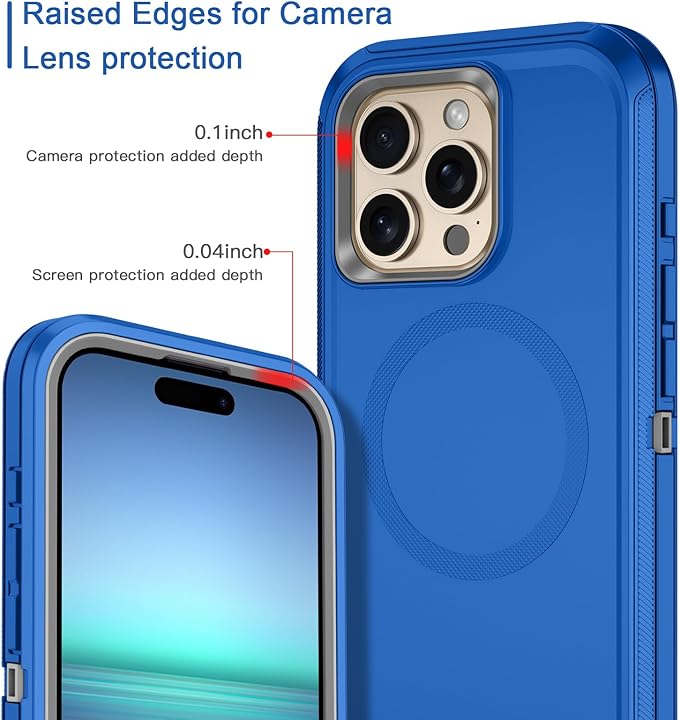 for iPhone 16 Pro Max Case [Compatible with MagSafe] Shockproof 3-Layer Full Body Protection [Without Screen Protector] Rugged Heavy Duty Cover Case for Apple iPhone 16 Pro Max 6.9",Blue/Grey