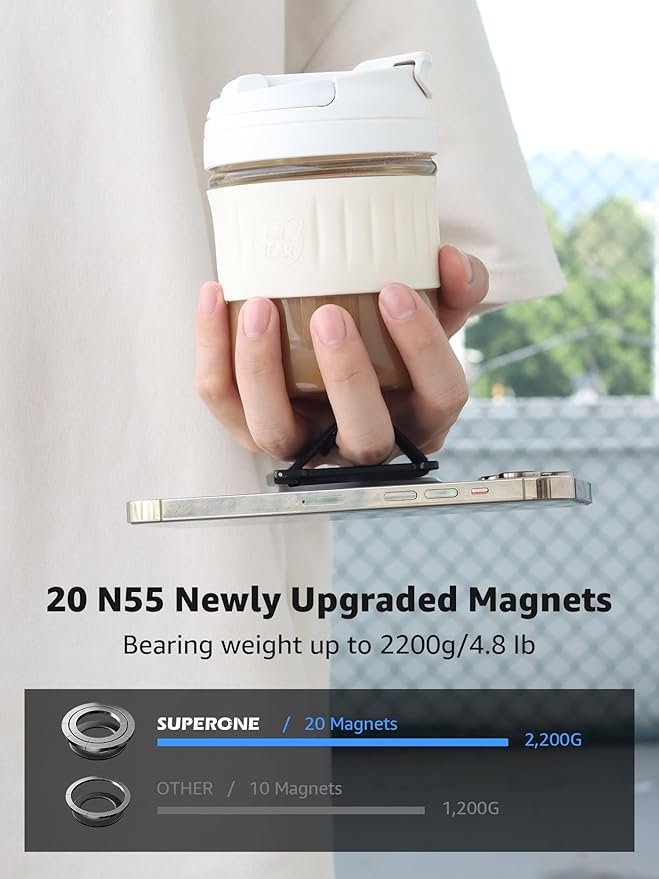 SUPERONE for MagSafe Phone Grip with Finger Strap, Removable Magnetic Ring Holder with Kickstand Finger Loop, MagSafe Accessories for iPhone 17/16/15/14/13/12 Series, Black