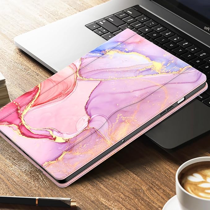 OKP Case for Samsug Galaxy Tab A9+ Plus 11 inch 2024(SM-X210/X216/X218), PU Leather Folio Cover with Multi-Angle Stand//Pen Holder, Auto Wake/Sleep Case for Galaxy A9+ 11" Tablet (Marble Pink)