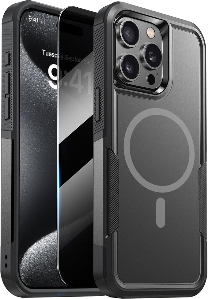 Diaclara Magnetic for iPhone 15 Pro Max Case, [with Privacy Screen Protector] [Anti Spy] [Military Grade Drop Protection] Heavy Duty Full-Body Shockproof Phone Case, Black