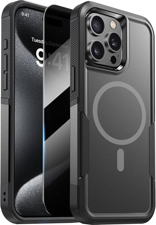 Diaclara Magnetic for iPhone 15 Pro Max Case, [with Privacy Screen Protector] [Anti Spy] [Military Grade Drop Protection] Heavy Duty Full-Body Shockproof Phone Case, Black