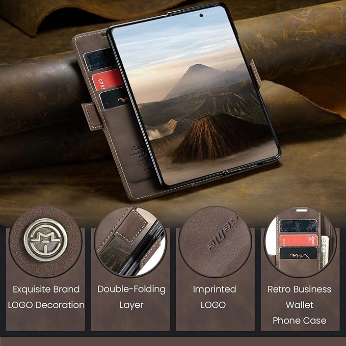 Wallet Case for Samsung Galaxy Z Fold 7 Leather Wallet Flip Cover with Card Holder, Kickstand, Magnetic Closure, RFID Blocking TPU Shockproof Phone Case Compatible with Galaxy Fold 7, Coffee