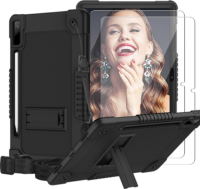 for Lenovo Tab P12 12.7 Inch Tablet Case,Heavy-Duty Drop-Proof Shockproof Hybrid Kids Protective Case for Lenovo Tab P12 TB-370FU/Xiaoxin Pad Pro 371FC+Screen Protector (Black/Black,2 Pack)