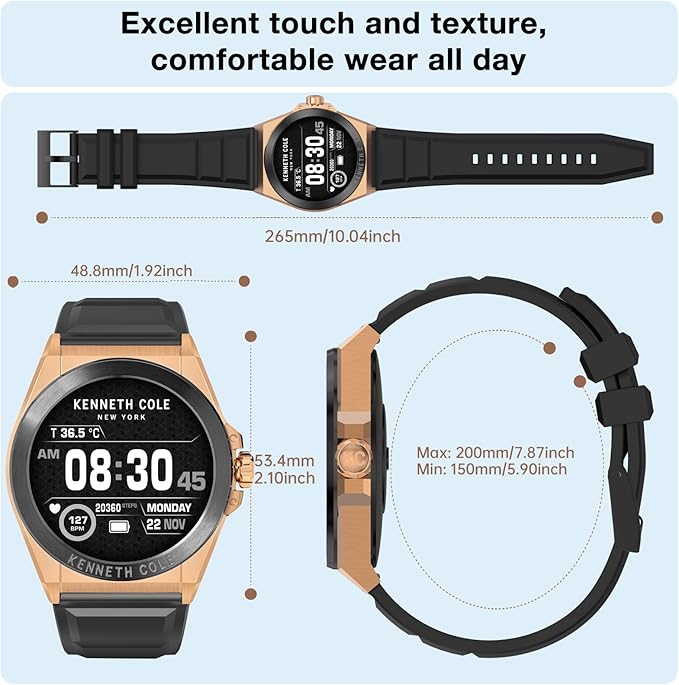 Bebinca Smart Watch for Men Compatible with iPhone Samsung Android Phone, 1.32'' HD Screen IP68 Waterproof Bluetooh Fitness Tracker Heart Rate/Sleep Monitor(Black-Gold)