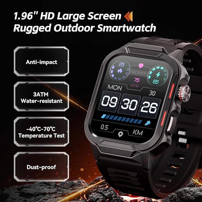 Smart Watches for Men (Answer/Make Calls), 1.96" Fitness Smart Watch with Heart Rate/Blood Oxygen/Sleep Monitor/100+ Sport Modes, 3ATM Waterproof Smartwatch Mens Watches for Android and iPhone