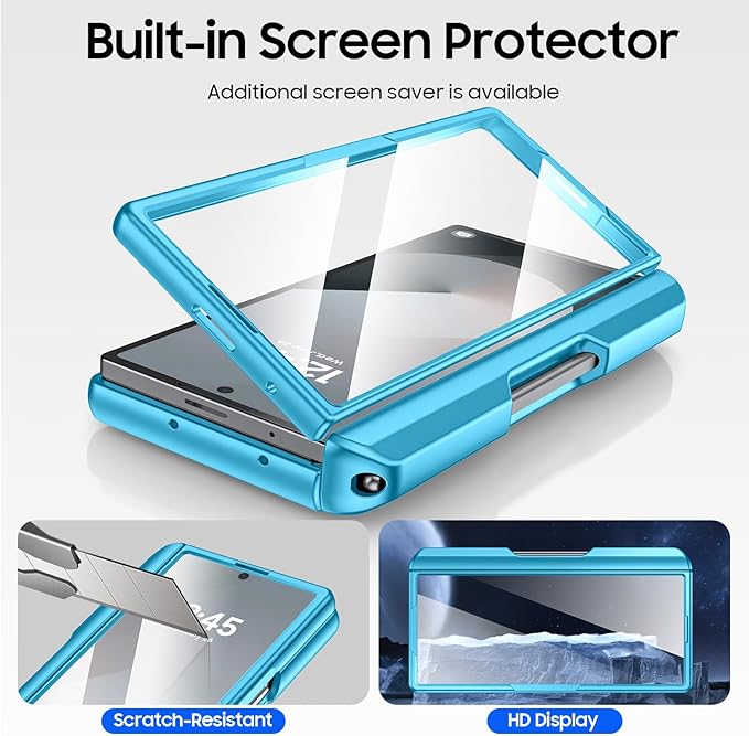 for Samsung Galaxy Z Fold 6 Case with Card Holder RFID Blocking & S Pen Holder& Slide Camera Cover& Hinge Protection& Full-Body Rugged Shockproof Wallet Case for Galaxy Z fold 6,Lake Blue