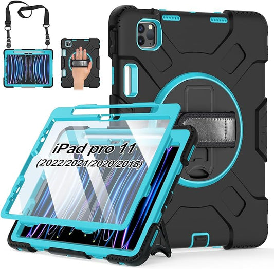 Case for iPad Pro 11 Inch 2022/2021/ 2020/2018: Silicone Cover for iPad 11 Inch 4th/ 3rd/ 2nd/ 1st/ Generation with Screen Protector- Stand- Handle- Shoulder Strap- Pencil Holder- Mint Green