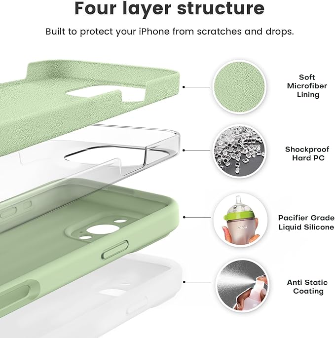 Vooii Compatible with iPhone 16 Pro Case, Liquid Silicone Upgrade [Camera Protection] [Soft Anti-Scratch Microfiber Lining] Shockproof Phone Case for iPhone 16 Pro 6.3 inch - Matcha