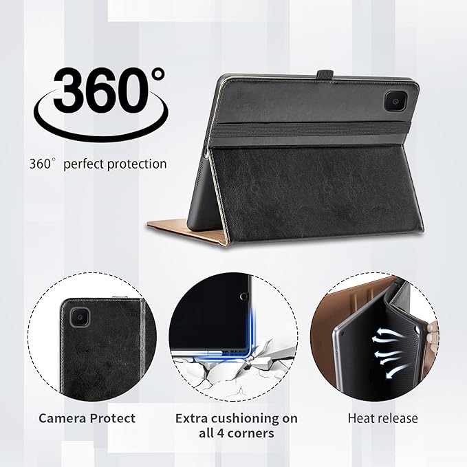 Case for Samsung Galaxy Tab S6 Lite 10.4 Inch 2024/2022/2020 - Model (SM-P620/P625/P610/P613/P615/P619) with Hand Strap and Pocket, PU Leather Folio Stand Cover Auto Wake/Sleep, Black