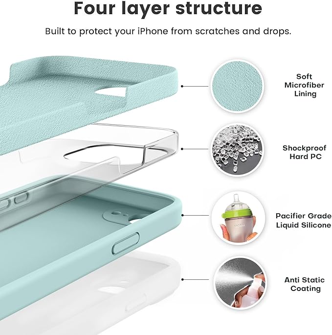 Vooii Compatible with iPhone 16e Case, Liquid Silicone Upgrade [Camera Protection] [Soft Anti-Scratch Microfiber Lining] Shockproof Phone Case for iPhone 16e 6.1 inch - Mint