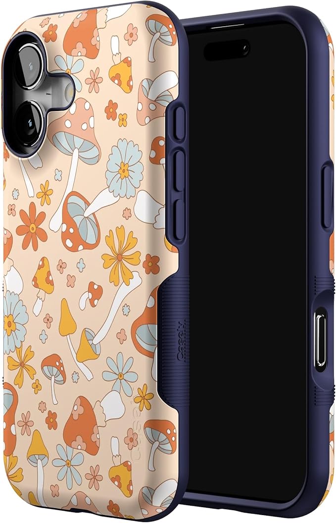 Casely iPhone 17 Case | Mushroom Magic | Retro Floral | Bold Protective Design | Compatible with MagSafe