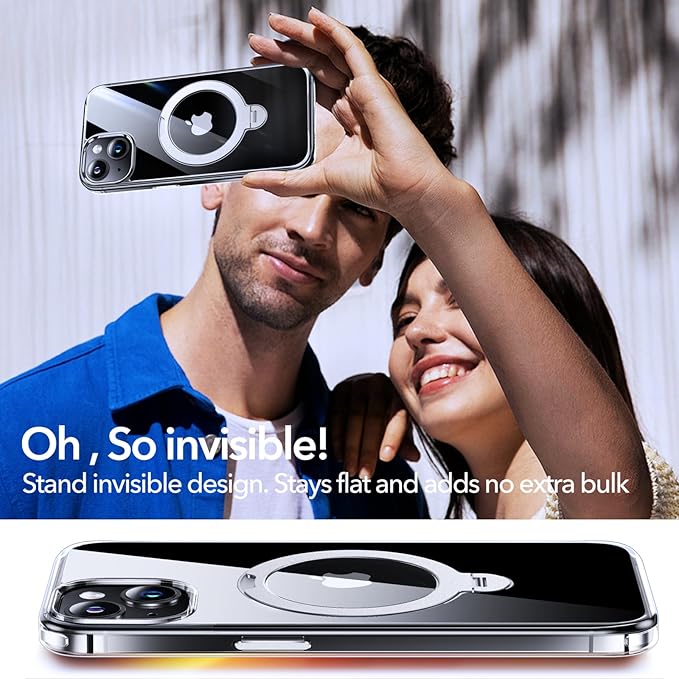 Anqrp 360° All-in-ONE Crystal Clear Case for iPhone 15 with Rotatable Magnetic Stand, Compatible with MagSafe, Anti-Yellowing Transparent MIL-Grade Shockproof Phone Case Cover for iPhone 15