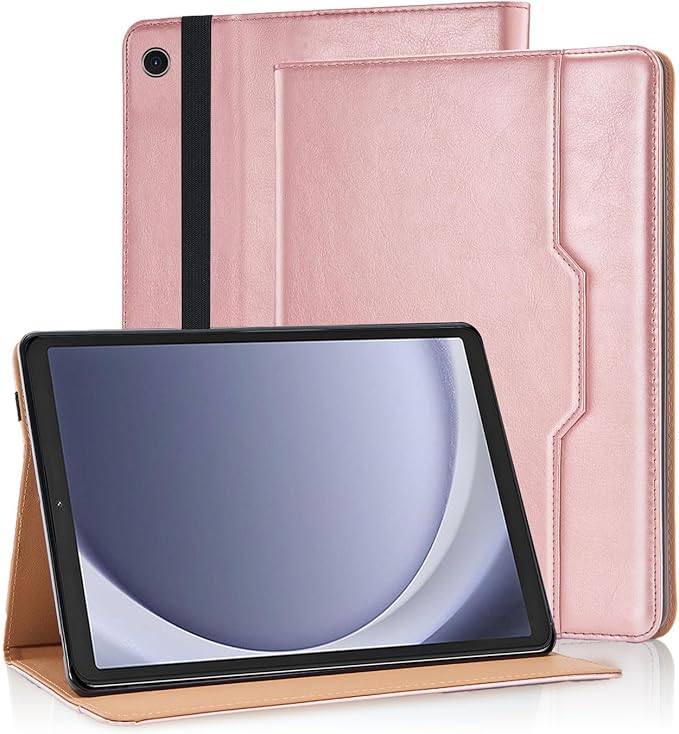 Cover for Samsung Galaxy Tab A9 Plus/A9+ 11 Inch 2023 (SM-X210/SM-X216/SM-X218) Case with Multi-Angle Viewing Stand, Hand Strap, Rose Gold