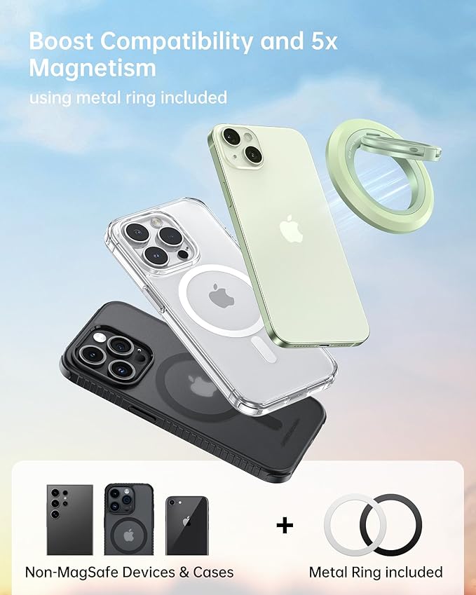 SYNCWIRE Magnetic Phone Ring Holder for MagSafe, 360° Rotation Dual Sided Magnet Grip Cell Phone Ring Stand Finger Kickstand Compatible with iPhone 16 15 14 13 12 Pro Max fits MagSafe - Green