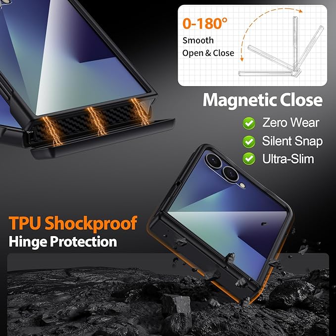 Leather Case for Samsung Galaxy Z Flip 7 | TPU Shockproof | Soft Nappa Leather | Magnetic Hinge Protection | Glass Screen Protector | Sleek Slim Fit | Wireless Charging | Hard Phone Cover | Brown