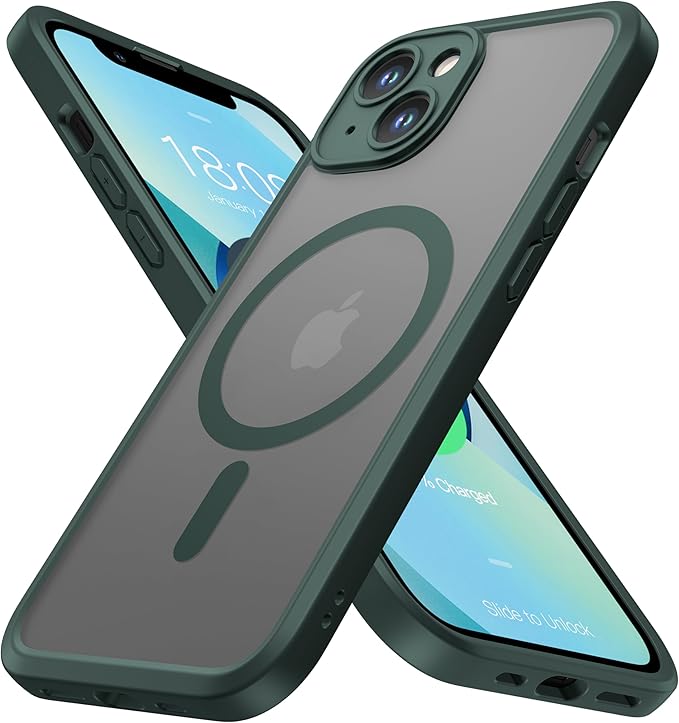 ImpactStrong Magnetic Guard Designed for iPhone 13 Case [Camera Protection] [Military Grade Drop Tested] [Compatible with MagSafe] Slim Translucent Matte Phone Case (6.1") - Dark Green
