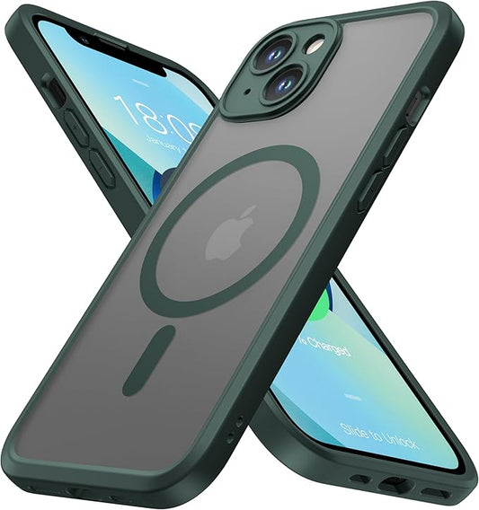 ImpactStrong Magnetic Guard Designed for iPhone 13 Case [Camera Protection] [Military Grade Drop Tested] [Compatible with MagSafe] Slim Translucent Matte Phone Case (6.1") - Dark Green