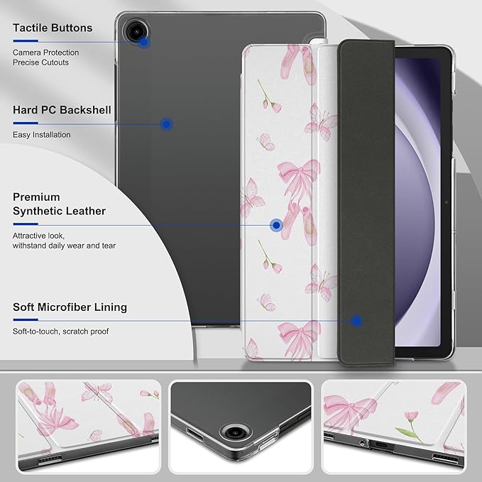 DONGKE Case for Samsung Galaxy Tab A9+/A9 Plus 11 inch 2024 2023 (SM-X210/X216/X218), Slim Stand Hard PC Translucent Back Shell Smart Cover, Auto Wake/Sleep - Ballet Shoes