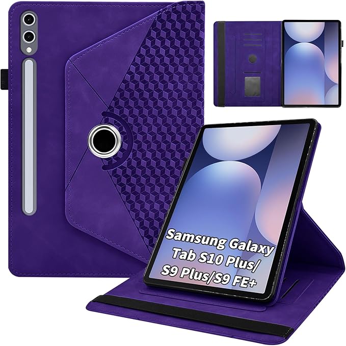 Case for Samsung Galaxy Tab S10 Plus 2024/ S9 FE Plus 5G 12.4 Inch 2023 with Pocket 360° Rotating Multi-Angle Stand Cover Auto Wake/Sleep PU Leather Business Folio Protective Cases, Purple