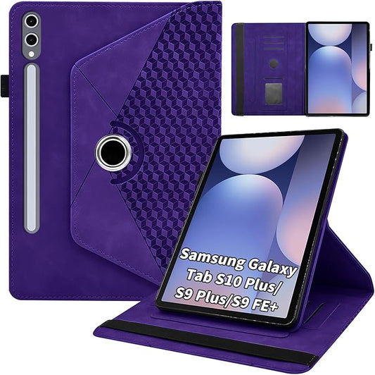 Case for Samsung Galaxy Tab S10 Plus 2024/ S9 FE Plus 5G 12.4 Inch 2023 with Pocket 360° Rotating Multi-Angle Stand Cover Auto Wake/Sleep PU Leather Business Folio Protective Cases, Purple