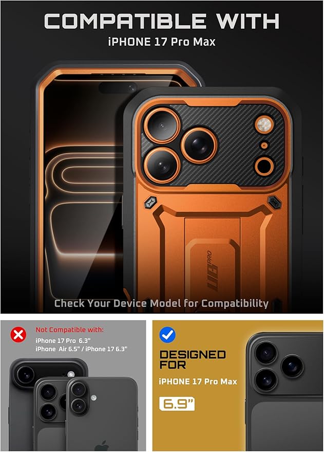 SUPCASE for iPhone 17 Pro Max Case with Camera Control Button (Unicorn Beetle Pro), [Built-in Kickstand & Screen Protector] [Military-Grade Protection] Full Body Heavy Duty Phone Case, Coral