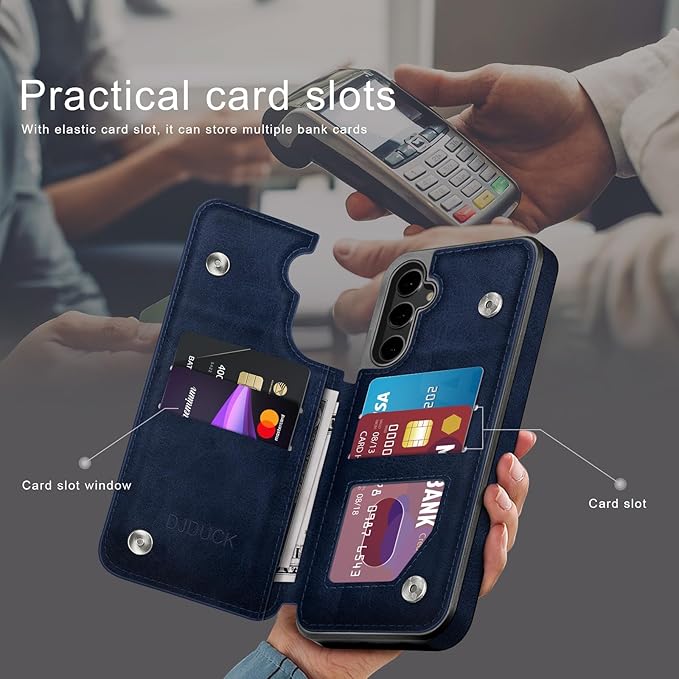 DJDUCK Designed for Samsung Galaxy S25 Plus Case Wallet with Card Holder, [Magnetic Clasp Cover] [RFID Blocking Leather Protection] Shockproof Women Men Cases for Samsung S25 Plus Dark Blue