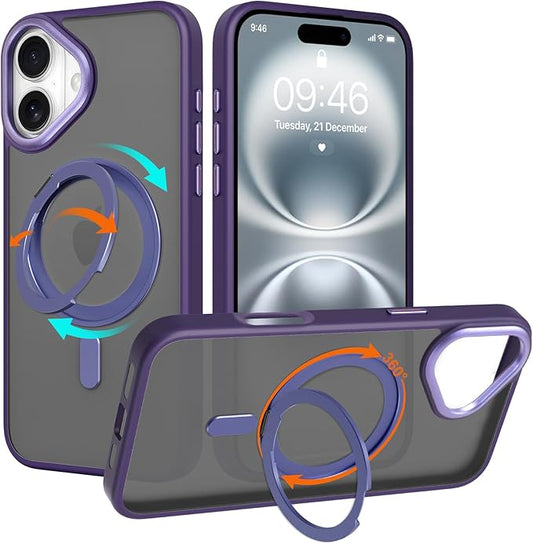 ZIYE Magnetic Case for iPhone 16 Plus Case with Stand [Compatible with MagSafe] Slim Shockproof Military Grade Heavy Duty Cover with 360 Rotatable Ring Kickstand for Women Men, Translucent Purple