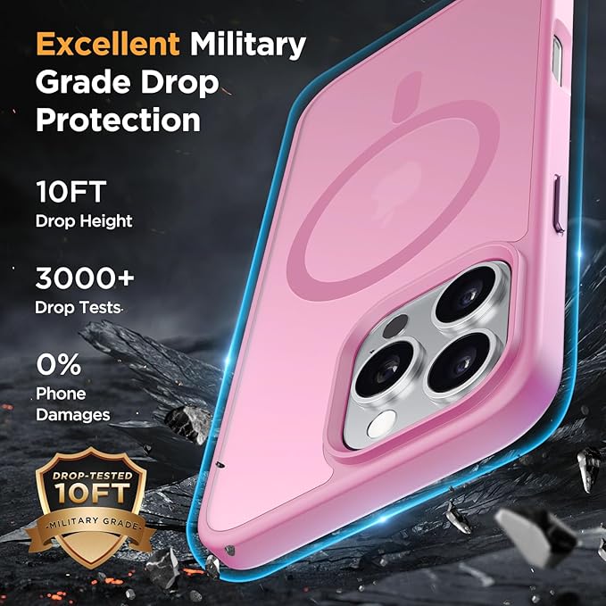 Miracase Magnetic Series for iPhone 16 Pro Case [Compatible with MagSafe] [with 2X Screen Protectors] Military-Grade Protection, Anti-Fingerprint, Slim Phone Case for 16 Pro 6.3 inch - Mes Pink