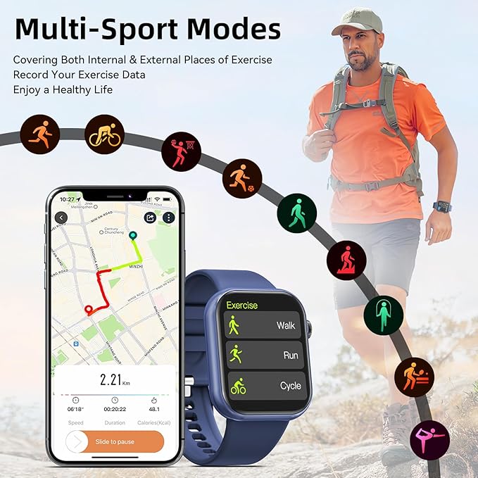 Hwagol Smart Watch (Answer/Make Call) 1.85inch Fitness Tracker, DIY Dials/Pedometer/Calories/Multiple Sport Modes/Voice Assistant, Smart Watches for Men Women Android iOS Phones