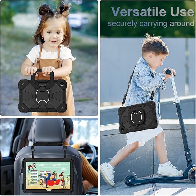 DreamerX for Samsung Galaxy Tab A9+/A9 Plus 11 Inch 2023 Case (SM-X210/X215/X216/X218), Shockproof Rugged Silicone Drop Protective Cover with 360 Rotating Stand Handle Shoulder Strap Pen Holder, Black