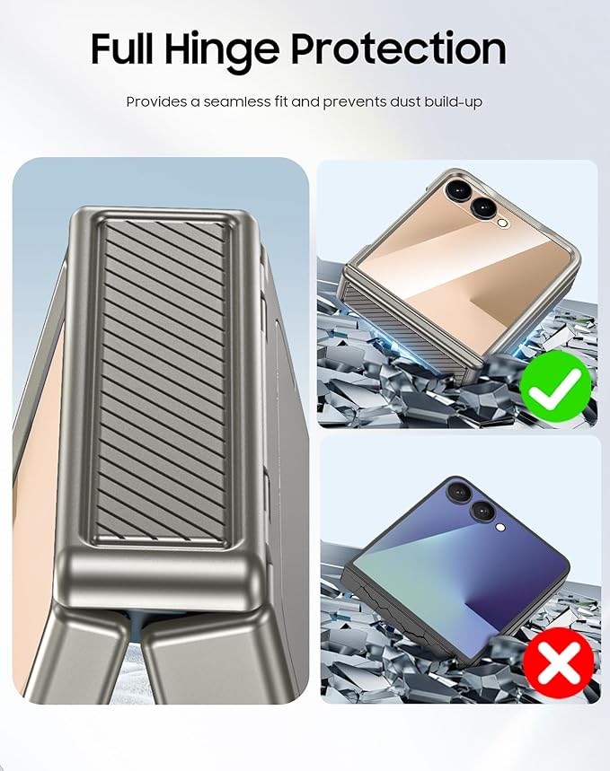 CENMASO for Samsung Galaxy Z Flip 7 Case Wallet Card Holder [RFID Blocking] & Hinge Protection & HD Screen Protector, Rugged Full-Body Cover Shockproof Phone Case for Z Flip 7-Natural Titanium