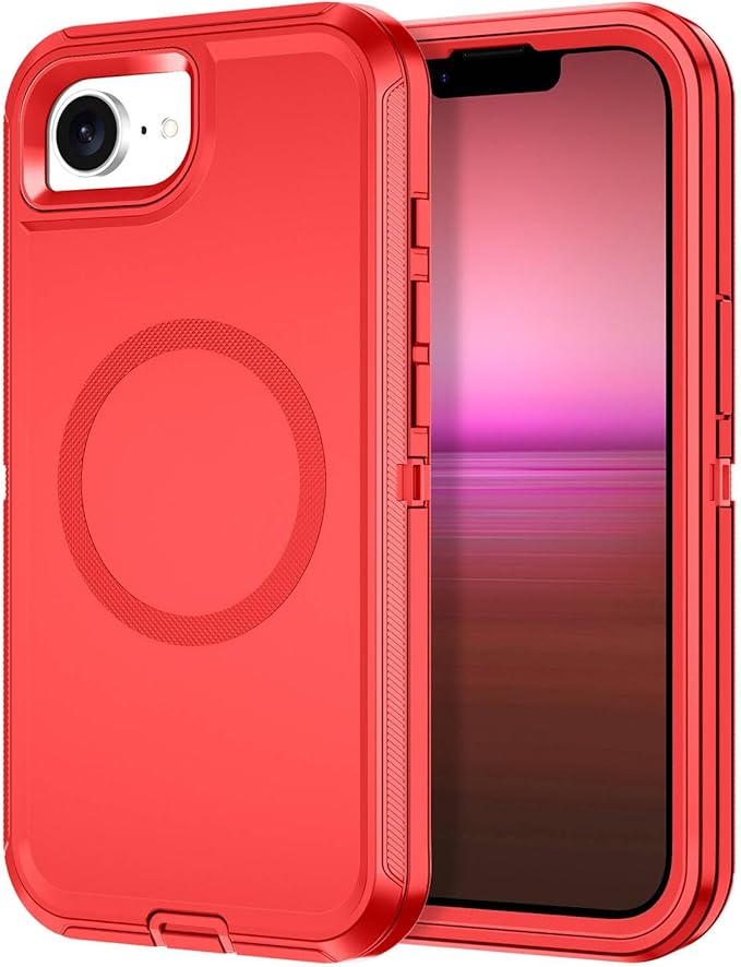 for iPhone 16e Case [Compatible with MagSafe] Shockproof 3-Layer Full Body Protection [Without Screen Protector] Rugged Heavy Duty Cover Case for Apple iPhone 16e 6.1" 2025,Red