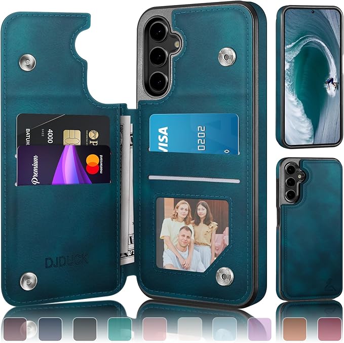 DJDUCK Designed for Samsung Galaxy S25 Case Wallet with Card Holder, [Magnetic Clasp Cover] [RFID Blocking Leather Protection] Shockproof Women Men Cases for Samsung S25 Teal