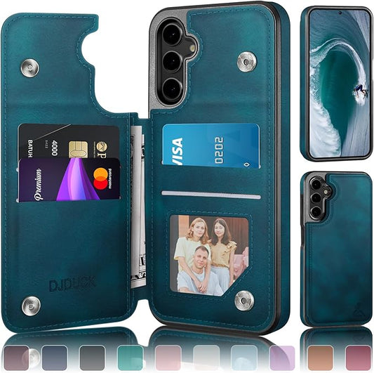 DJDUCK Designed for Samsung Galaxy S25 Case Wallet with Card Holder, [Magnetic Clasp Cover] [RFID Blocking Leather Protection] Shockproof Women Men Cases for Samsung S25 Teal