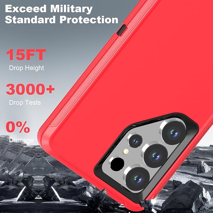 Designed for Samsung Galaxy S25 Ultra Case [with Privacy Screen Protector] 3-Layer Full Body Protection Rugged Shockproof Heavy Duty Phone Case Cover, Red/Black
