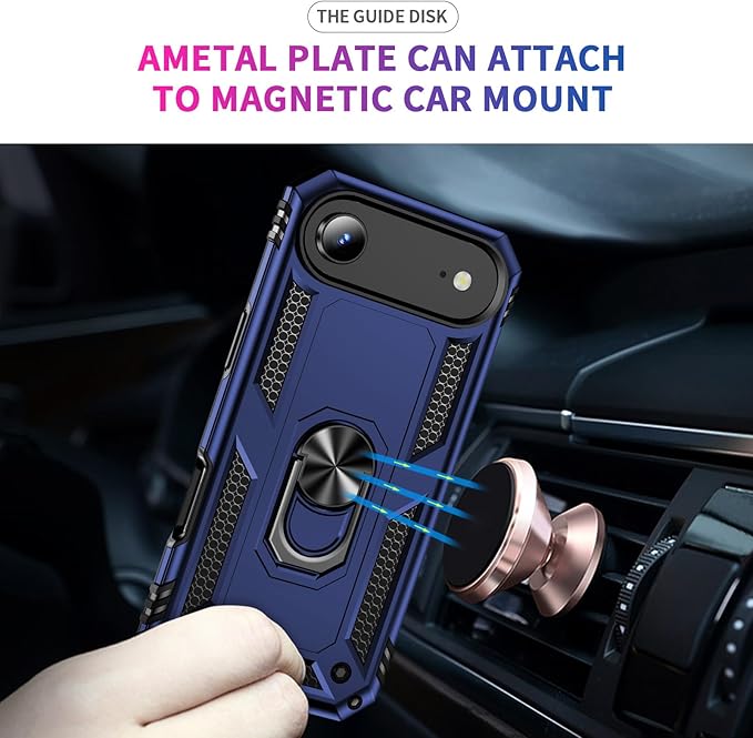 ADDIT Compatible with iPhone 17 Air Case with Tempered Glass Screen Protector, Adjustable Kickstand Ring, Military-Grade Heavy Duty Protection, Shockproof, Anti-Fingerprint,Blue