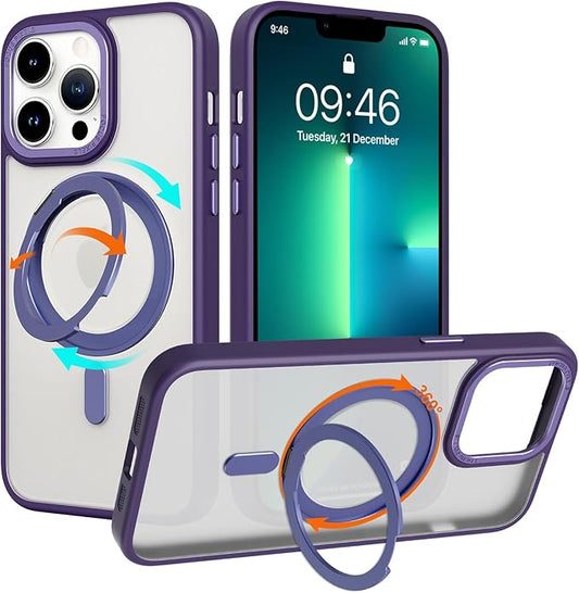 ZIYE Magnetic Case for iPhone 13 Pro Max Case with Stand [Compatible with MagSafe] Slim Shockproof Military Grade Heavy Duty Cover with 360 Rotatable Ring Kickstand for Women Men, Translucent Purple