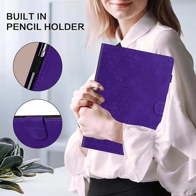 DTangLsm Case for Samsung Galaxy Tab A9 Plus/A9+ 5G 11 Inch 2023 (SM-X210/ X216/ X218) Multi-Angle Viewing PU Leather Smart Folio Stand Cover for Galaxy Tab A 9+ Case with Pen Holder, Honeycomb Purple