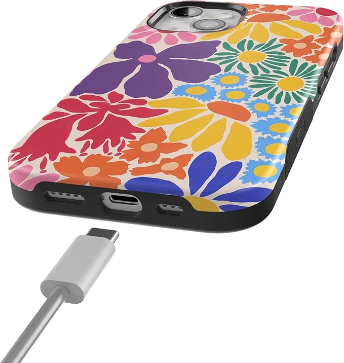 Casely iPhone 14 Case | Flower Patch | Multi-Color Floral | Compatible with MagSafe | Bold Protective Design