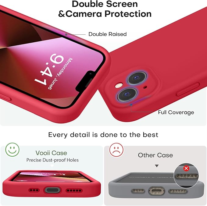Vooii Compatible with iPhone 13 Case, Liquid Silicone Upgrade [Camera Protection] [Soft Anti-Scratch Microfiber Lining] Shockproof Phone Case for iPhone 13 6.1 inch - Red