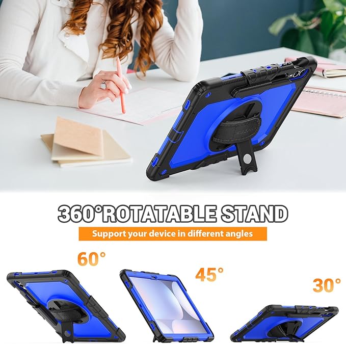 SEYMAC Case for Samsung Galaxy Tab S10+ Plus 2024/ S9 FE+ Plus/ S9+ Plus 12.4" 2023, Heavy Duty Shockproof Protective Case with Screen Protector, Stand, Hand/Shoulder Strap and Pen Holder, Blue