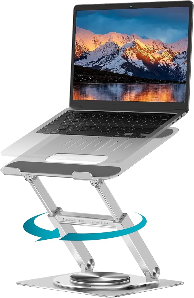 Lifelong 360 Rotating Ergonomic Laptop Stand for Desk, Laptop Riser with Swivel Base, Adjustable Computer Stand for 10-17" MacBook Pro & All Laptops- Portable Standing Desk Converter- Height 16"