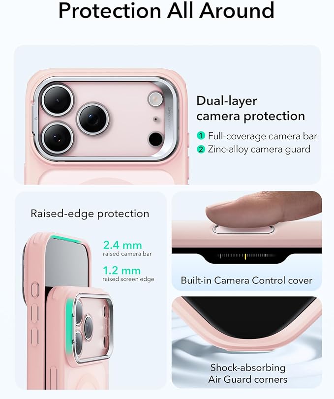 ESR for iPhone 17 Pro Max Case with Stand, Camera Control Cover Compatible with MagSafe, Military-Grade Drop Protection Magnetic Phone Case, Scratch-Resistant Back Cover,Frosted Bubblegum Pink