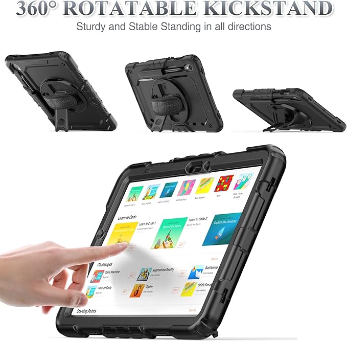 SEYMAC stock Case for Samsung Galaxy Tab S10 Lite / S10 FE / S9 FE 5G / S9 Tablet Case 10.9''/ 11'' Protective with Screen Protector, Pen Holder, 360 Rotate Stand, Hand Strap, Shoulder Strap, Black1