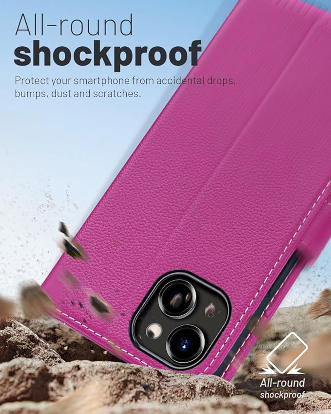 OCASE Compatible with iPhone 15 Wallet Case, PU Leather Flip Folio Case with Card Holders RFID Blocking Kickstand [Shockproof TPU Inner Shell] Phone Cover 6.1 Inch 2023, Litchi Rose