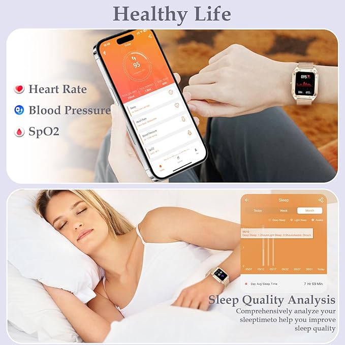 Smart Watch for Women,1.59" Small Smartwatch with Bluetooth Call, Voice Assistant Fitness Watch with Activity Tracker, Monitor Heart Rate/Blood Pressure/SpO2/Sleep for Android iPhone