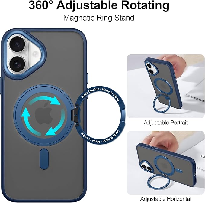ZIYE Magnetic Case for iPhone 16 Plus Case with Stand [Compatible with MagSafe] Slim Shockproof Military Grade Heavy Duty Cover with 360 Rotatable Ring Kickstand for Women Men, Translucent Blue