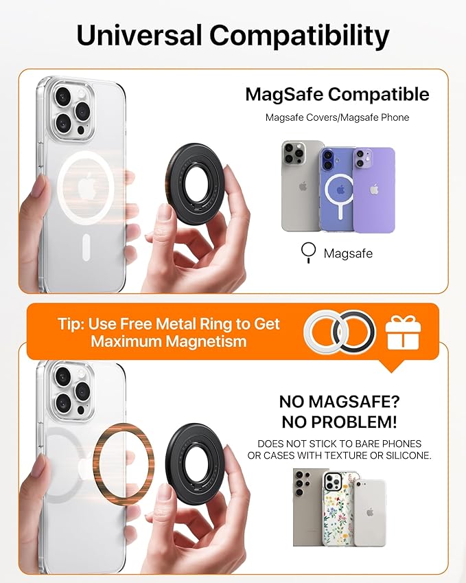 andobil [2025 3rd Gen] Magnetic Phone Grip for MagSafe [Sability Max] Stronger Two-Sided Magnet Cell Phone Ring Holder Compatible with MagSafe Accessories, iPhone 17 Pro Max Air 16 15 14 13 12, Black