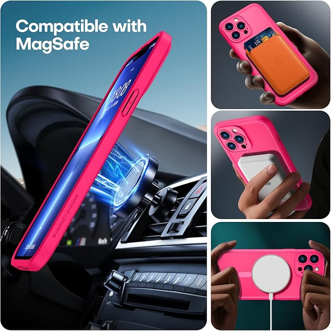 ImpactStrong Magnetic Guard Designed for iPhone 13 Pro Max Case [Camera Protection] [Military Grade Drop Tested] [Compatible with MagSafe] Slim Translucent Matte Phone Case (6.7") - Hot Pink