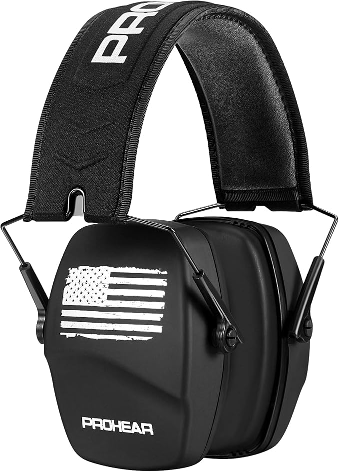 PROHEAR 016 Ear Protection Safety Earmuffs for Shooting, NRR 26dB Noise Reduction Slim Passive Hearing Protector with Low-Profile Earcups, Compact Foldable for Gun Range, Mowing (Patriot)